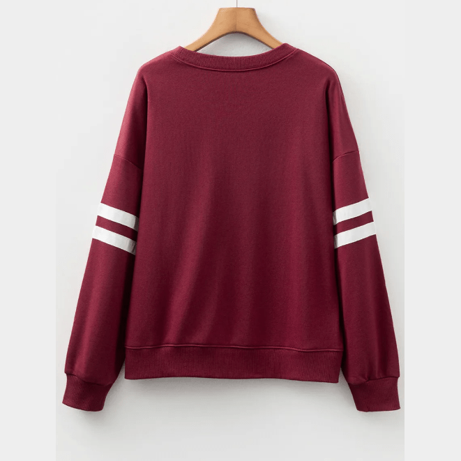 Maroon Varsity Striped Detail Drop Shoulder Oversized Sweatshirt