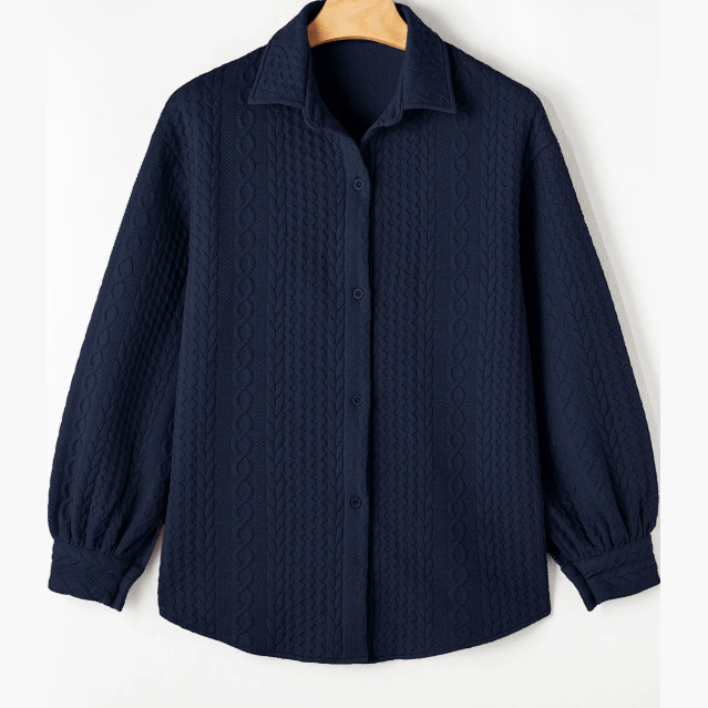 Maddox Navy Cable Texture Puff Sleeve Loose Shacket