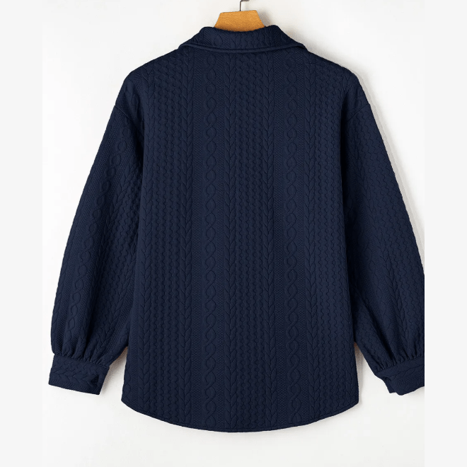 Maddox Navy Cable Texture Puff Sleeve Loose Shacket