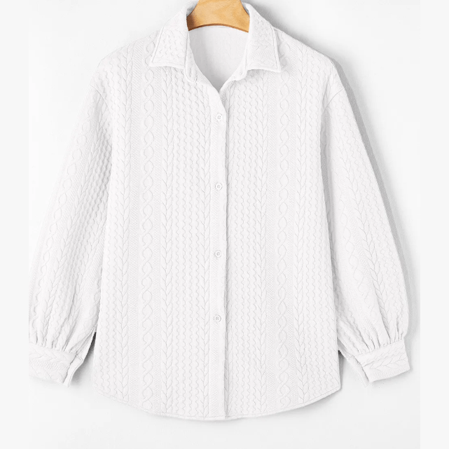 Maddox White Cable Texture Puff Sleeve Loose Shacket
