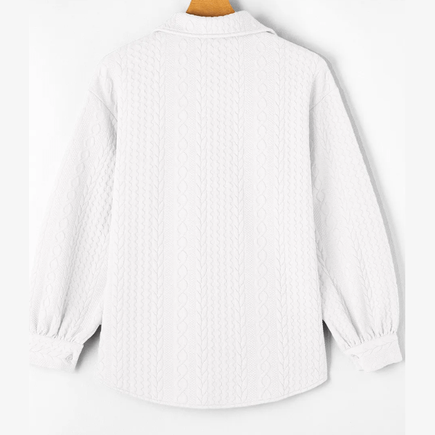 Maddox White Cable Texture Puff Sleeve Loose Shacket