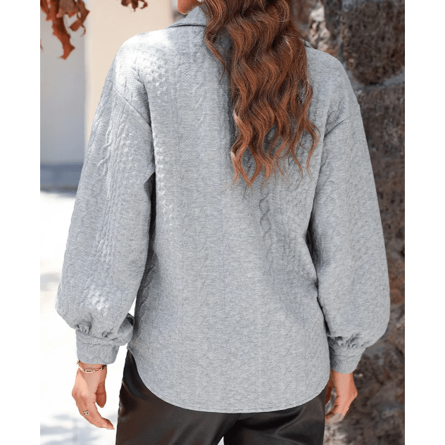 Maddox Grey Cable Texture Puff Sleeve Loose Shacket