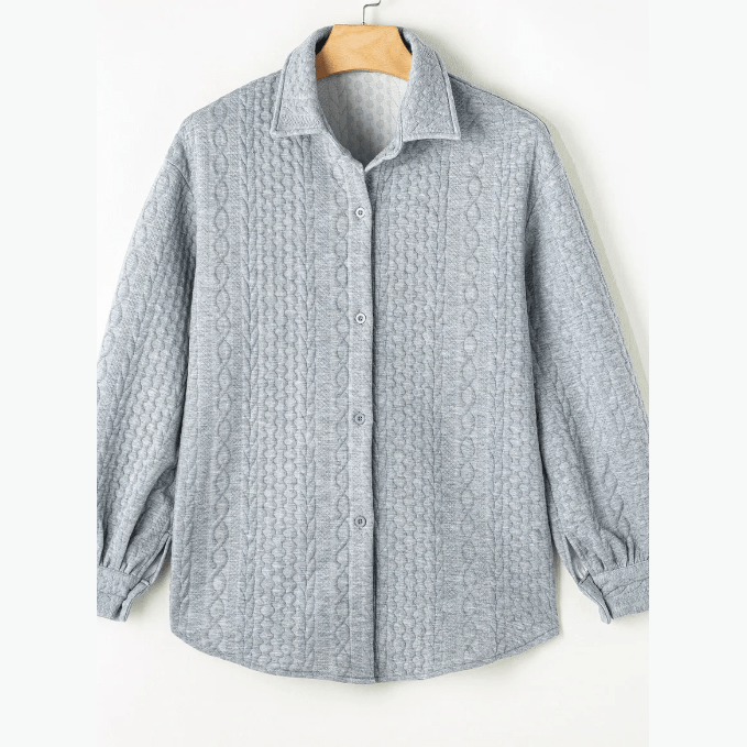 Maddox Grey Cable Texture Puff Sleeve Loose Shacket
