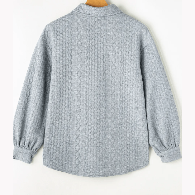 Maddox Grey Cable Texture Puff Sleeve Loose Shacket