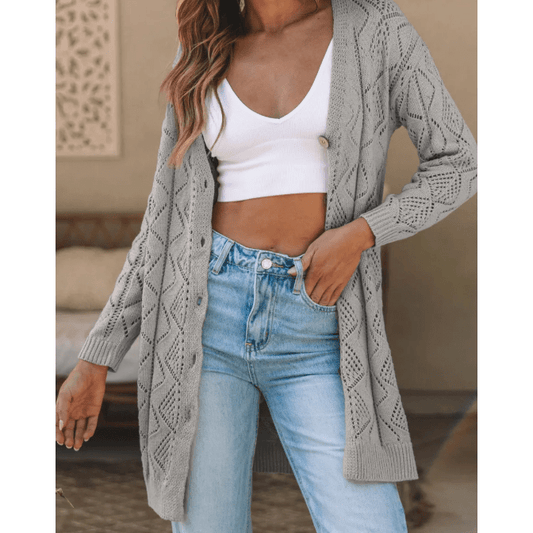 Marjorie Grey Hollow-out Openwork Knit Cardigan
