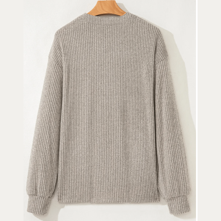 Karty Khaki Rib Textured Henley Knit Top