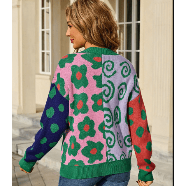 Bekie Green Open Front Floral Knitted Cardigan