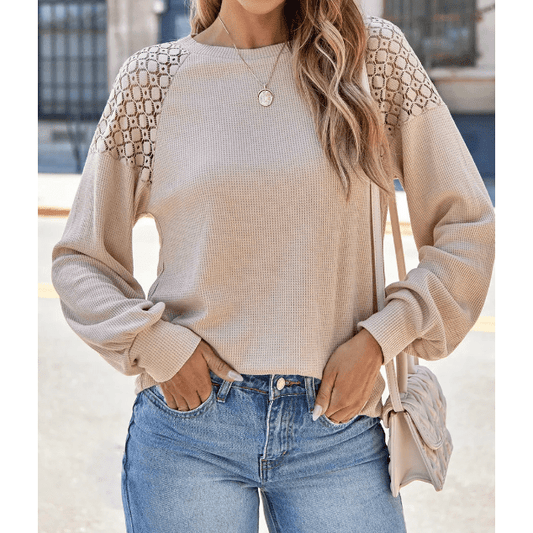 Destin Khaki Lace Long Sleeve Textured Pullover