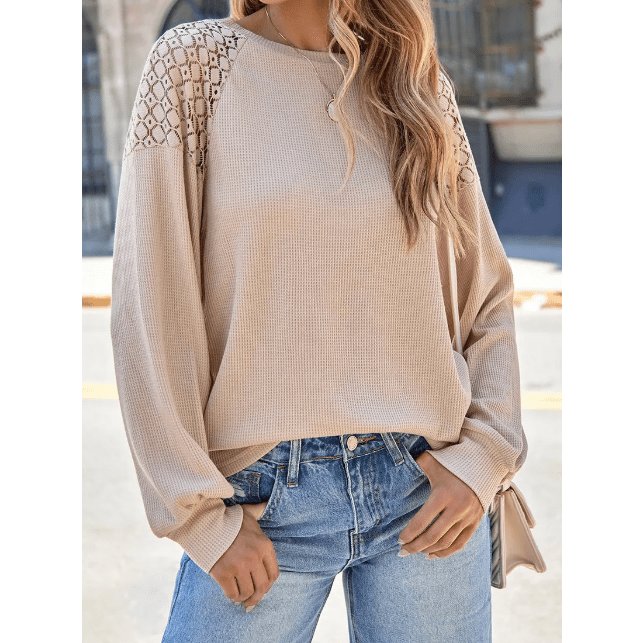 Destin Khaki Lace Long Sleeve Textured Pullover