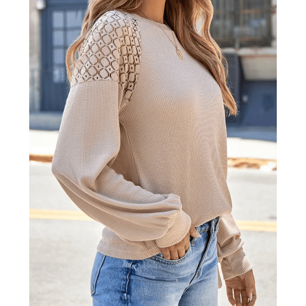 Destin Khaki Lace Long Sleeve Textured Pullover