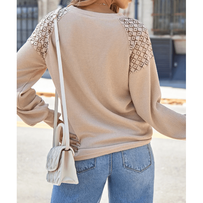 Destin Khaki Lace Long Sleeve Textured Pullover