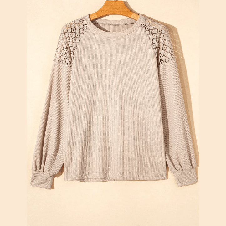 Destin Khaki Lace Long Sleeve Textured Pullover