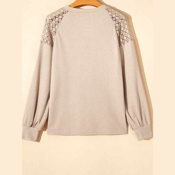Destin Khaki Lace Long Sleeve Textured Pullover