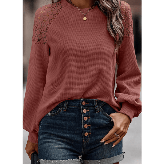 Destin Mauve Lace Long Sleeve Textured Pullover