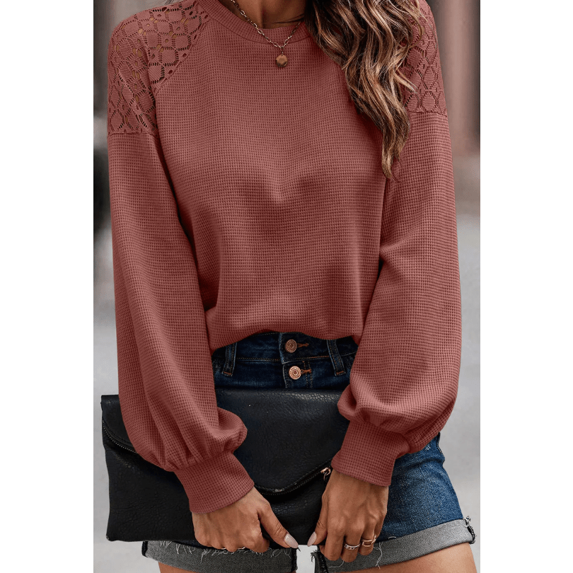 Destin Mauve Lace Long Sleeve Textured Pullover