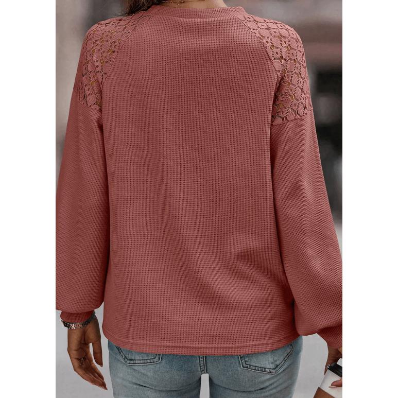 Destin Mauve Lace Long Sleeve Textured Pullover