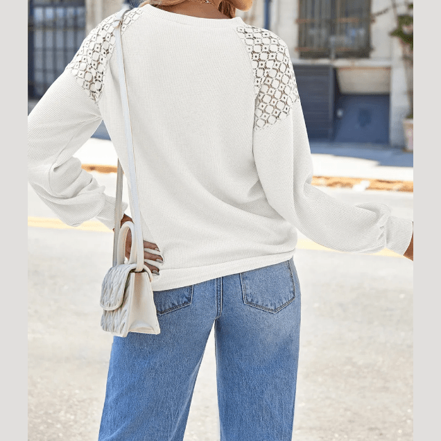 Destin White Lace Long Sleeve Textured Pullover