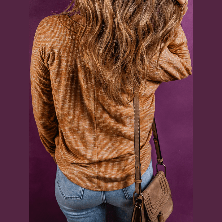 RTS Stellan Mustard Rib Knit Drop Shoulder Long Sleeve Henley Top