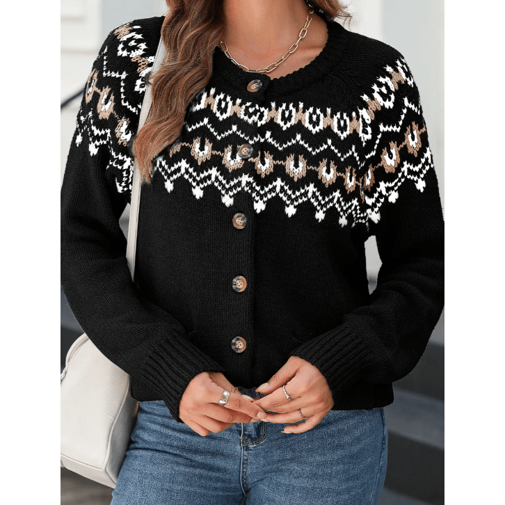 Tamia Black Western Fashion Abstract Printed Cardigan Sweater