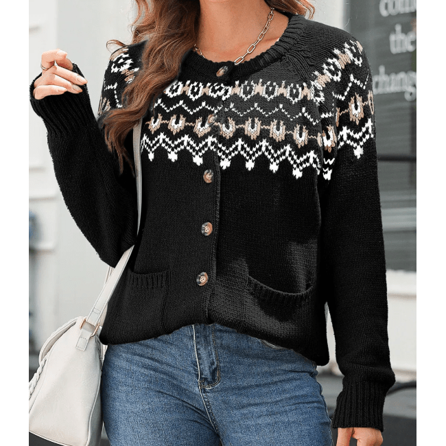 Tamia Black Western Fashion Abstract Printed Cardigan Sweater