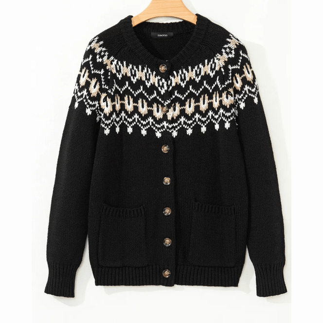 Tamia Black Western Fashion Abstract Printed Cardigan Sweater
