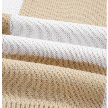 Gerda Beige Checkered Pattern Polo Collar Loose Sweater