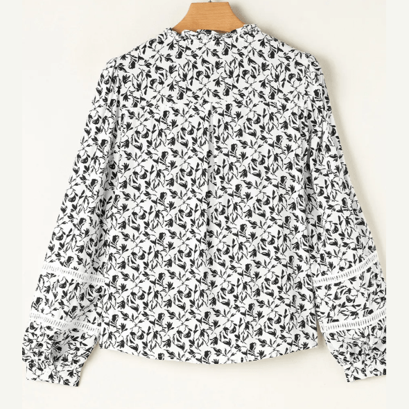Julee Black Printed Lace Detail Floral Puff Sleeve Fall Shirt