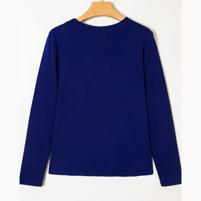 Indy Navy Asymmetric Seam Detail Solid Color Long Sleeve Top