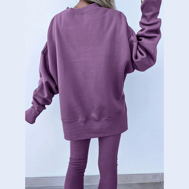 Mylah Orchid Mist Oversize Slit Sweatshirt Ribbed Leggings 2pcs Set