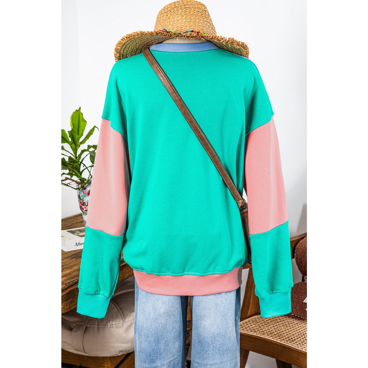 Ashlea Blossom Colorblock Patchwork Drop Shoulder Sweatshirt
