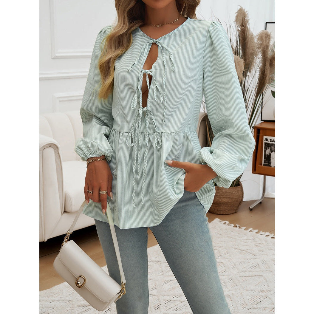Addison Green Tie Front Babydoll Blouse