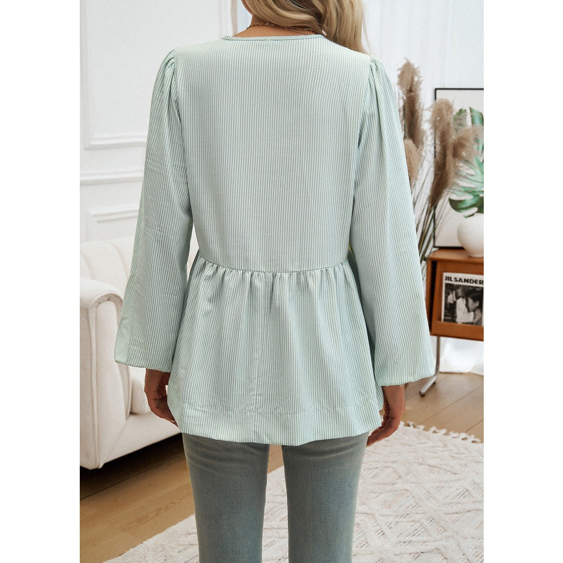 Addison Green Tie Front Babydoll Blouse
