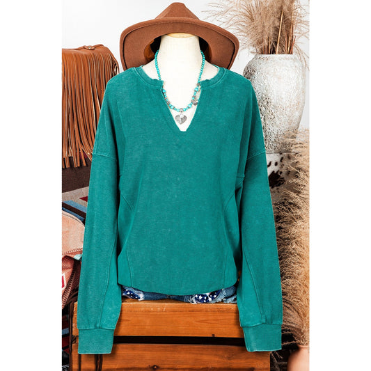 REDUCED!!!  Alec Green Notched Neck Drop Shoulder Sweatshirt  REDUCED!!!