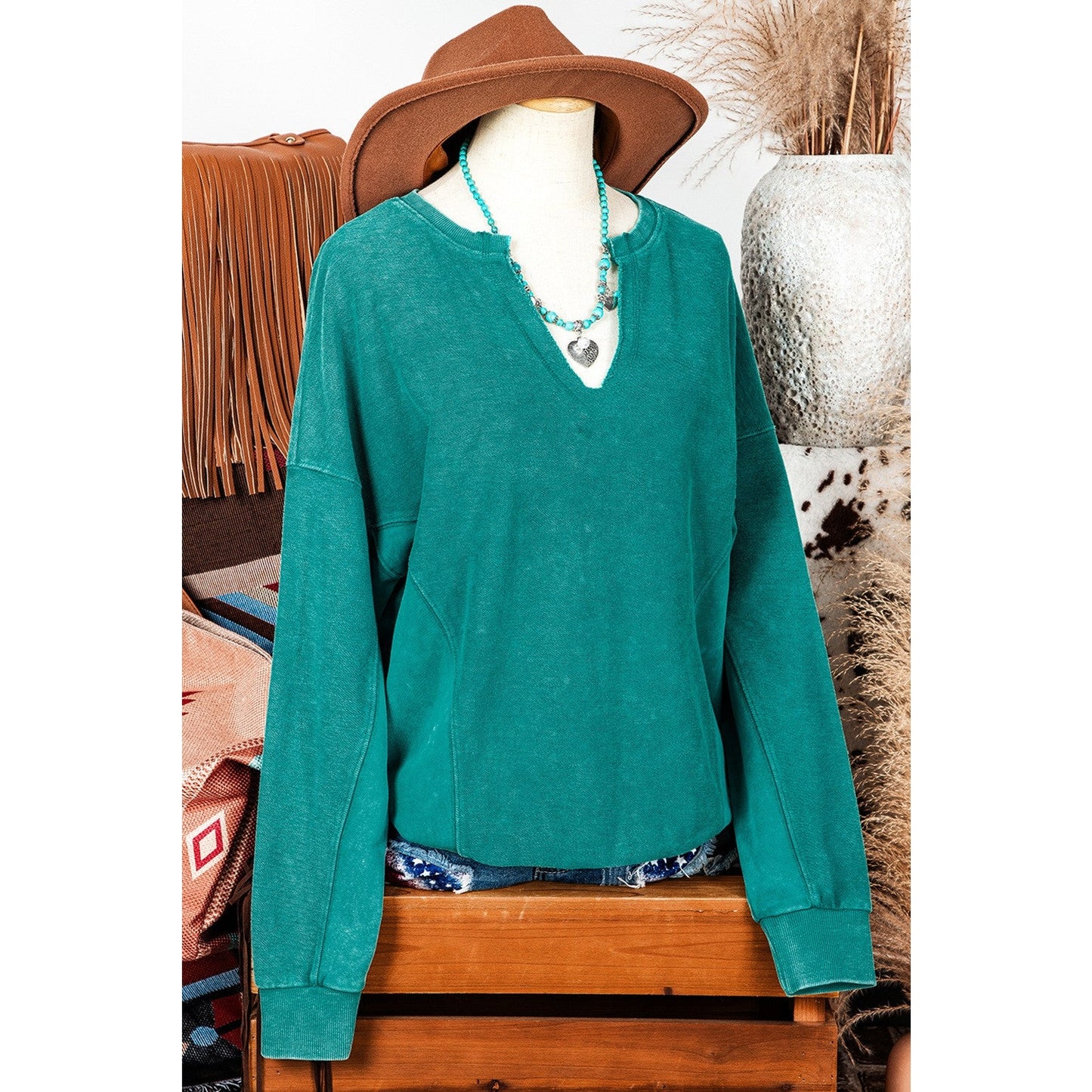 REDUCED!!! Alec Green Notched Neck Drop Shoulder Sweatshirt REDUCED!!!