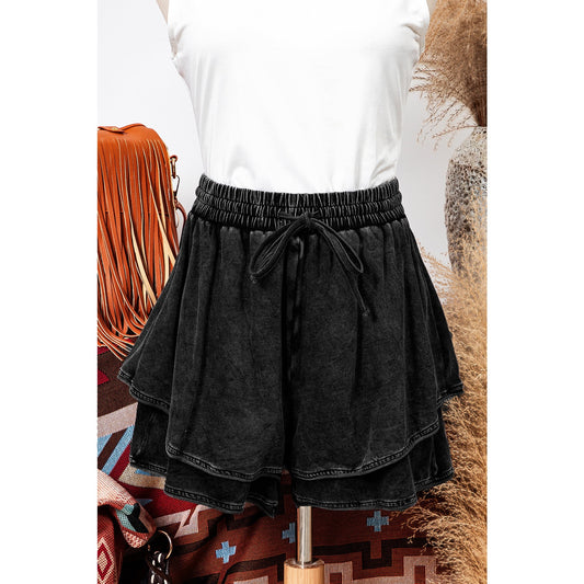 REDUCED!!!  Alessia Black Mineral Wash French Terry High Waist Casual Shorts  REDUCED!!!