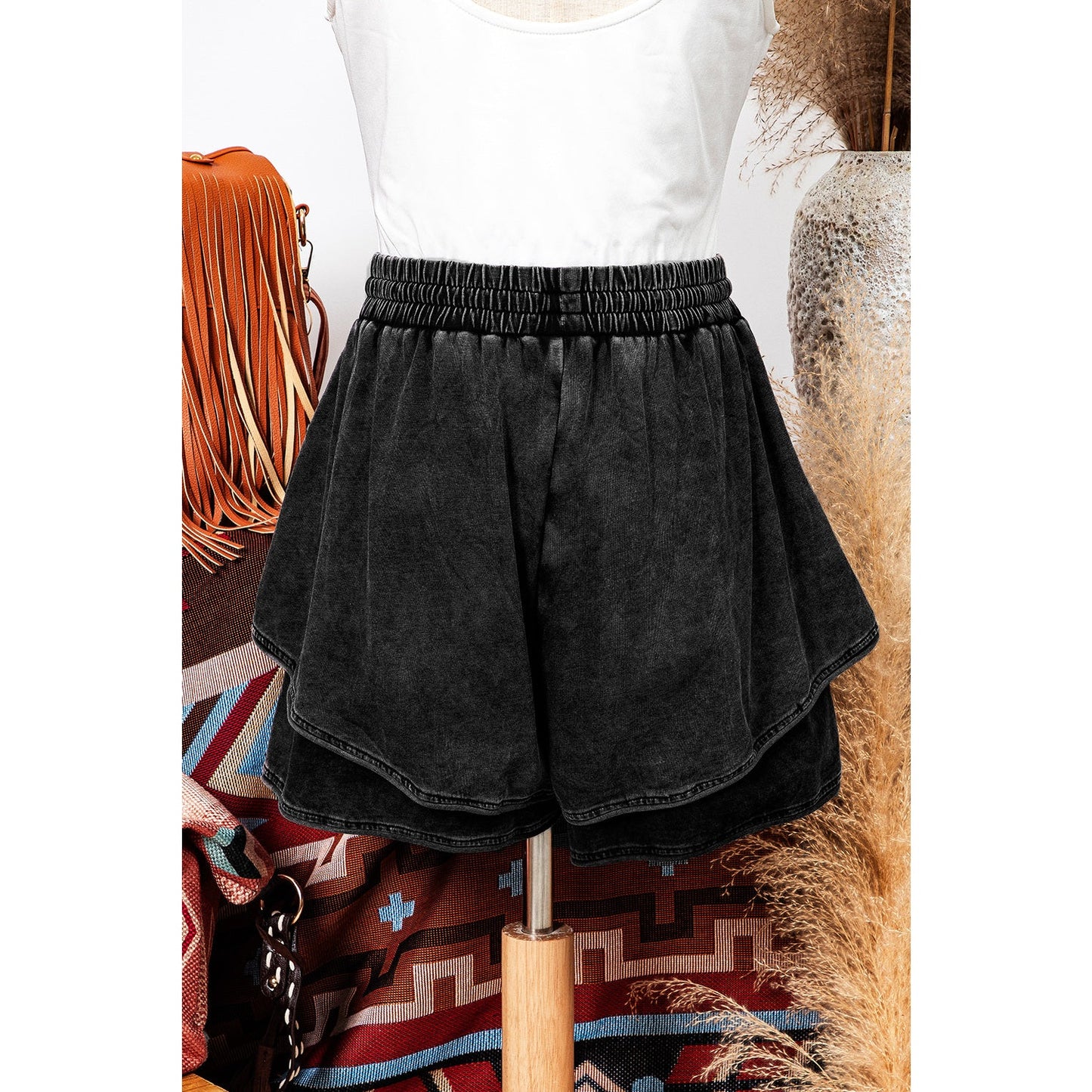 REDUCED!!! Alessia Black Mineral Wash French Terry High Waist Casual Shorts REDUCED!!!