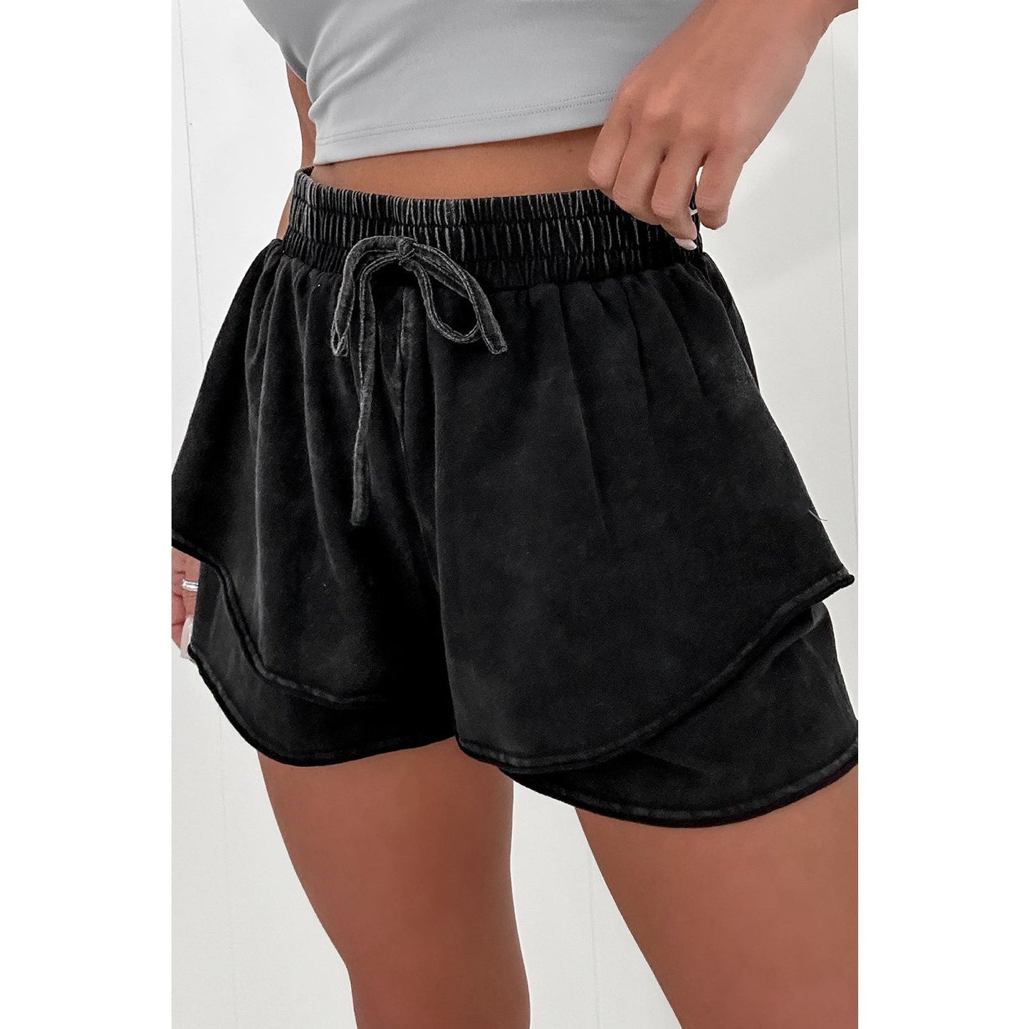REDUCED!!! Alessia Black Mineral Wash French Terry High Waist Casual Shorts REDUCED!!!