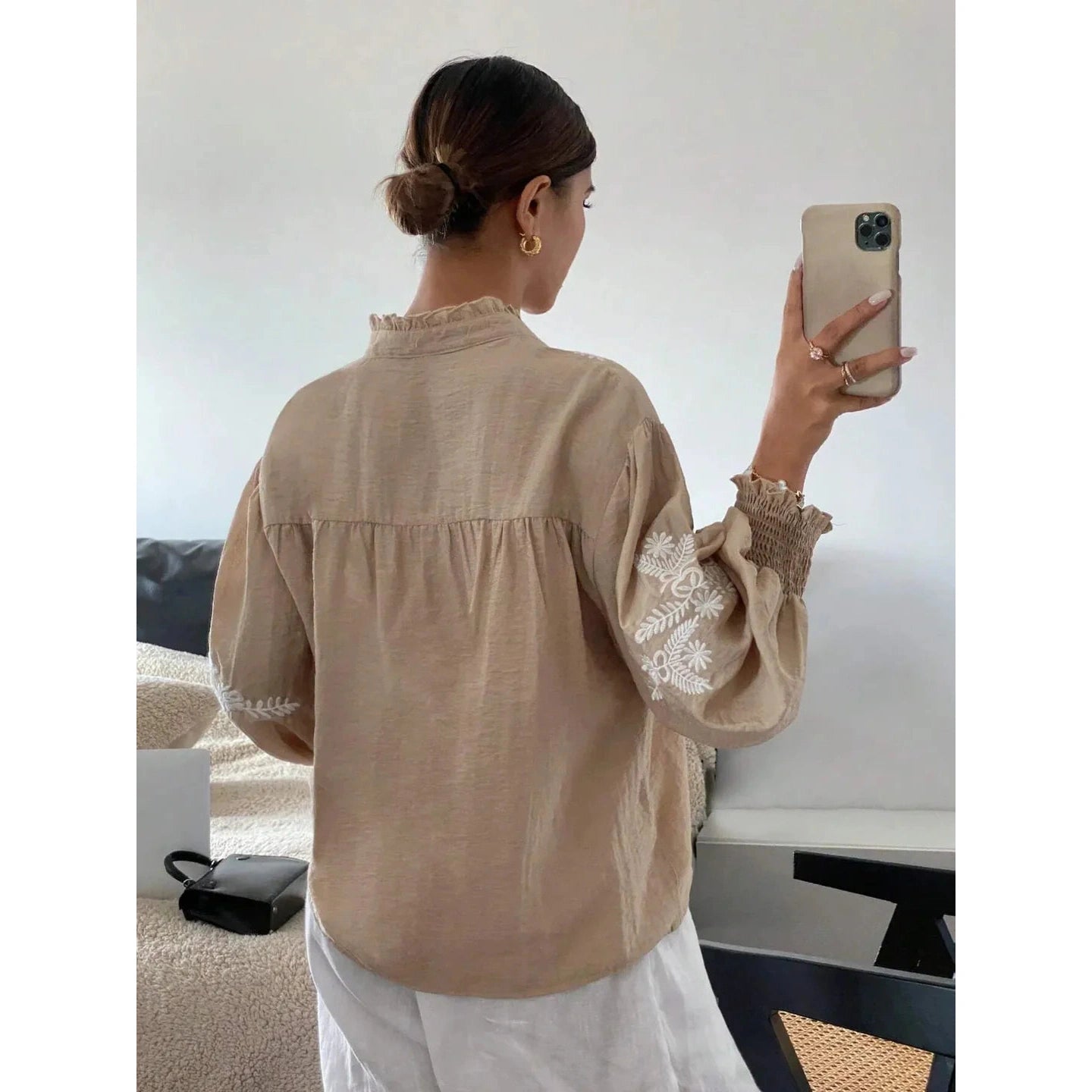 Amma Embroidered Lantern Sleeve Blouse