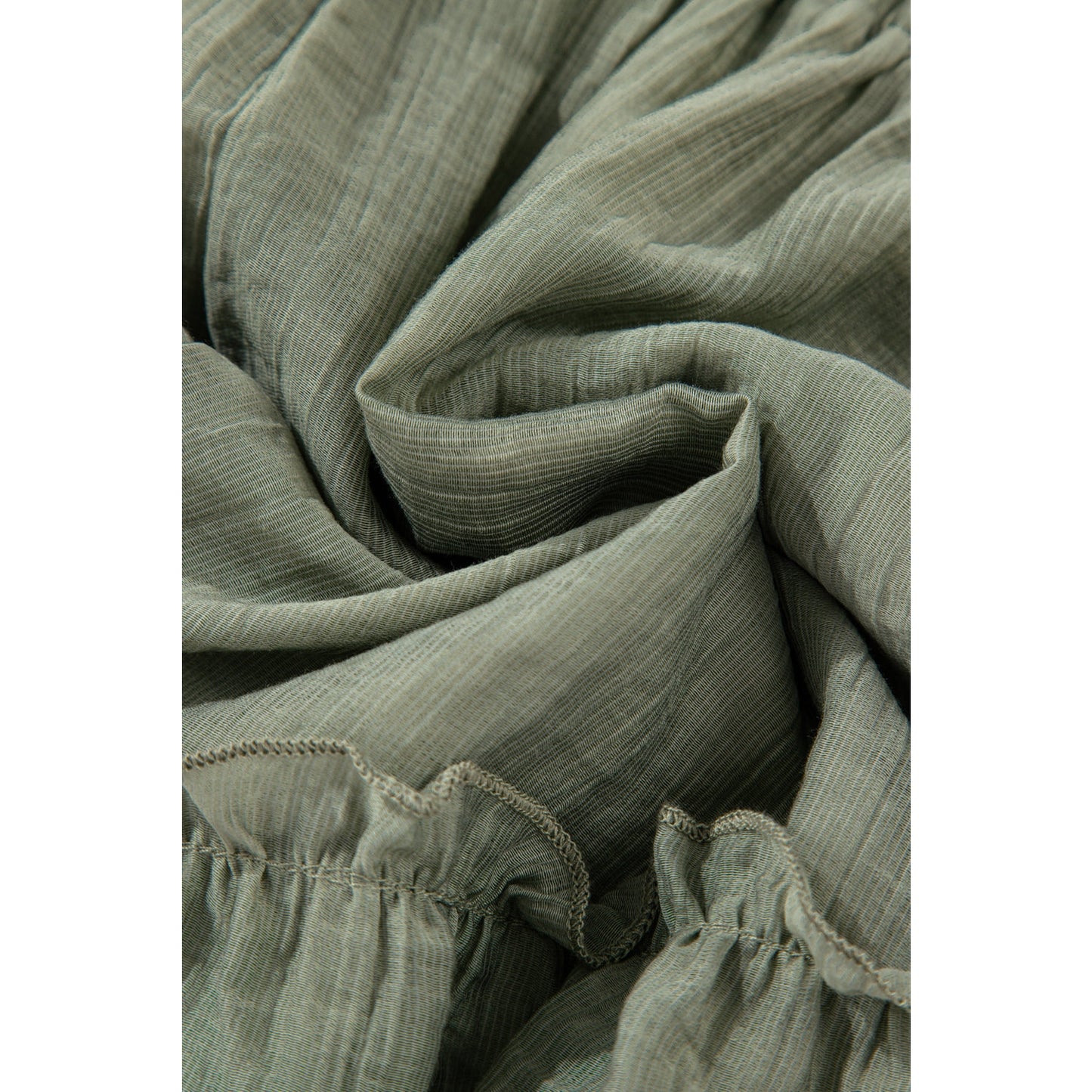 Andrea Laurel Green Textured Tie Waist Ruffle Hem Shorts