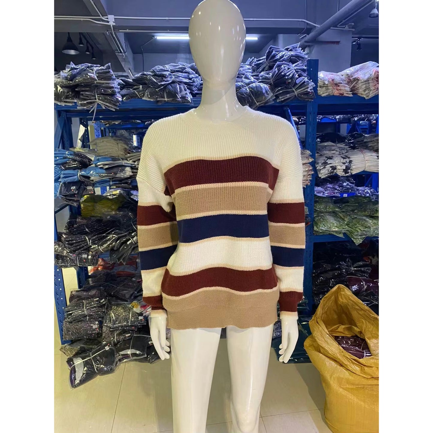 Jezzy Apricot Striped Oversized Sweater