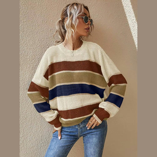 Jezzy Apricot Striped Oversized Sweater