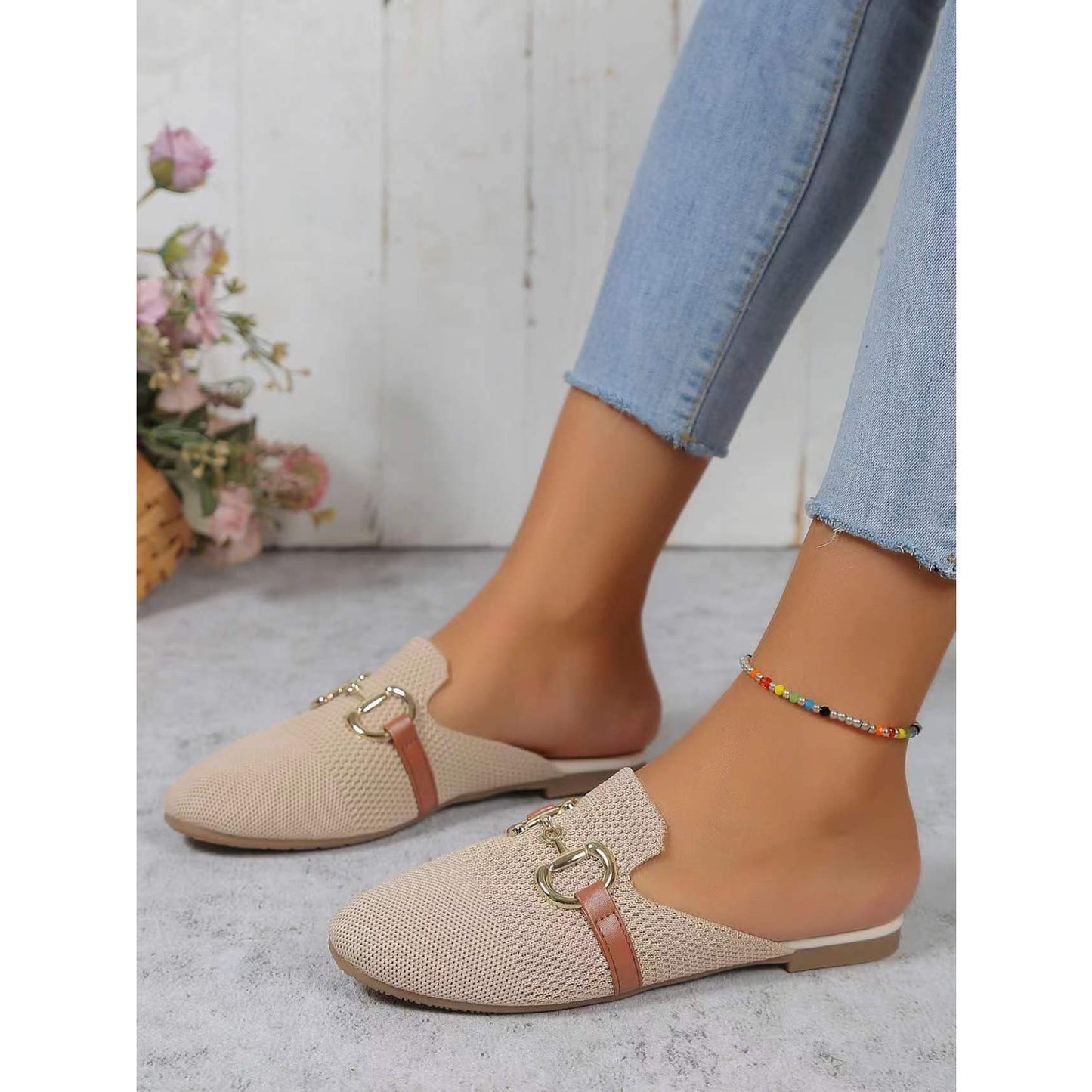 Buckle Decor Breathable Knit Mules - 3 Colors