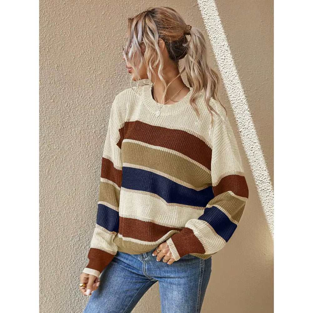 Jezzy Apricot Striped Oversized Sweater