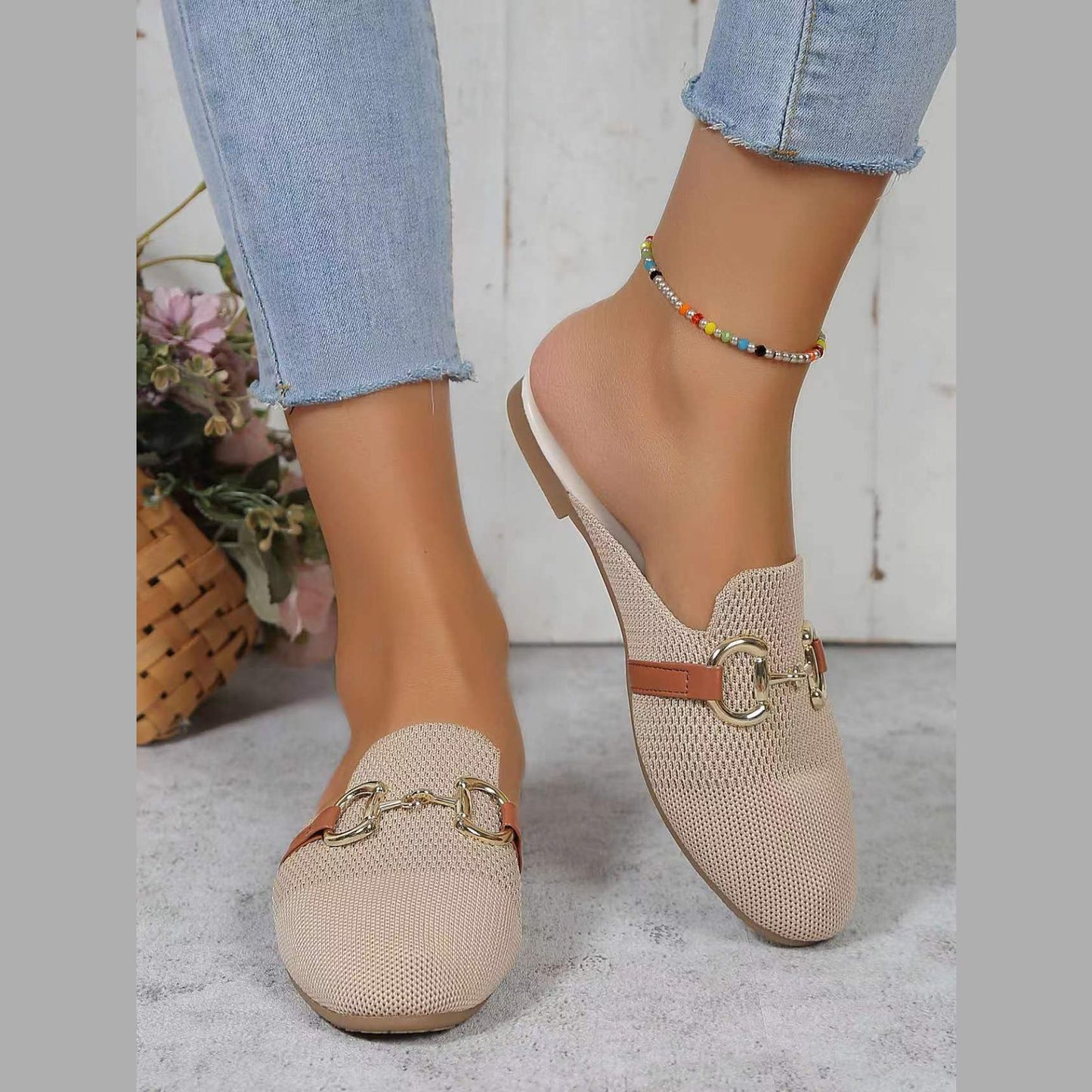 Buckle Decor Breathable Knit Mules - 3 Colors
