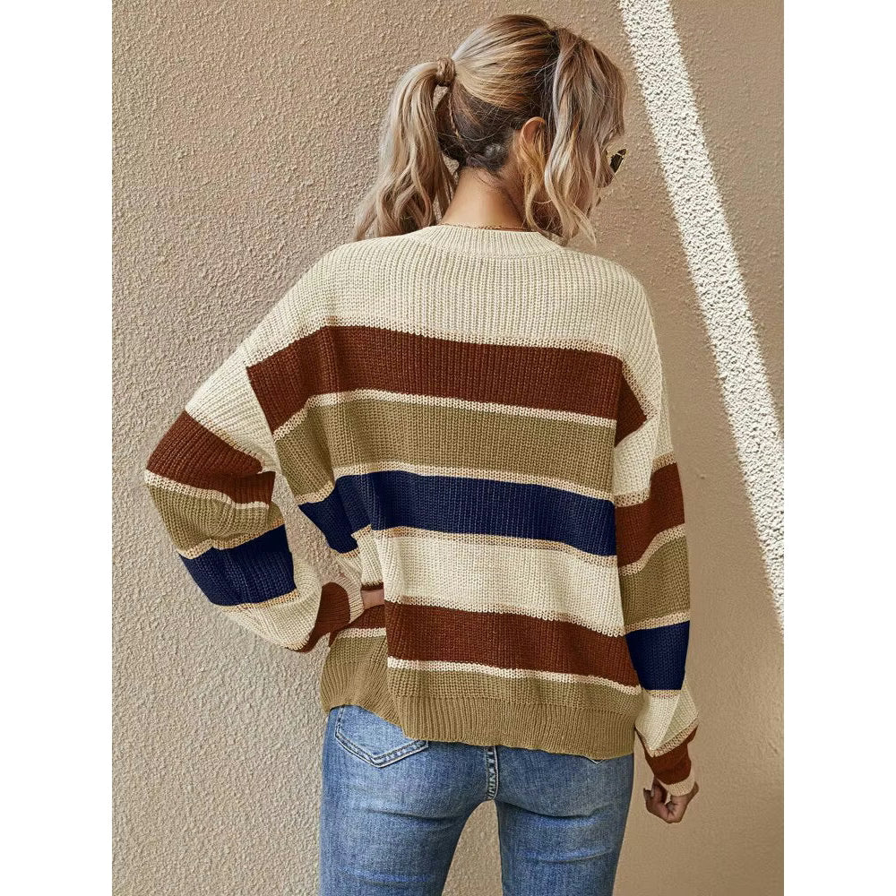 Jezzy Apricot Striped Oversized Sweater
