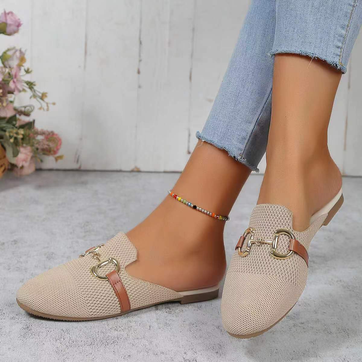 Buckle Decor Breathable Knit Mules - 3 Colors