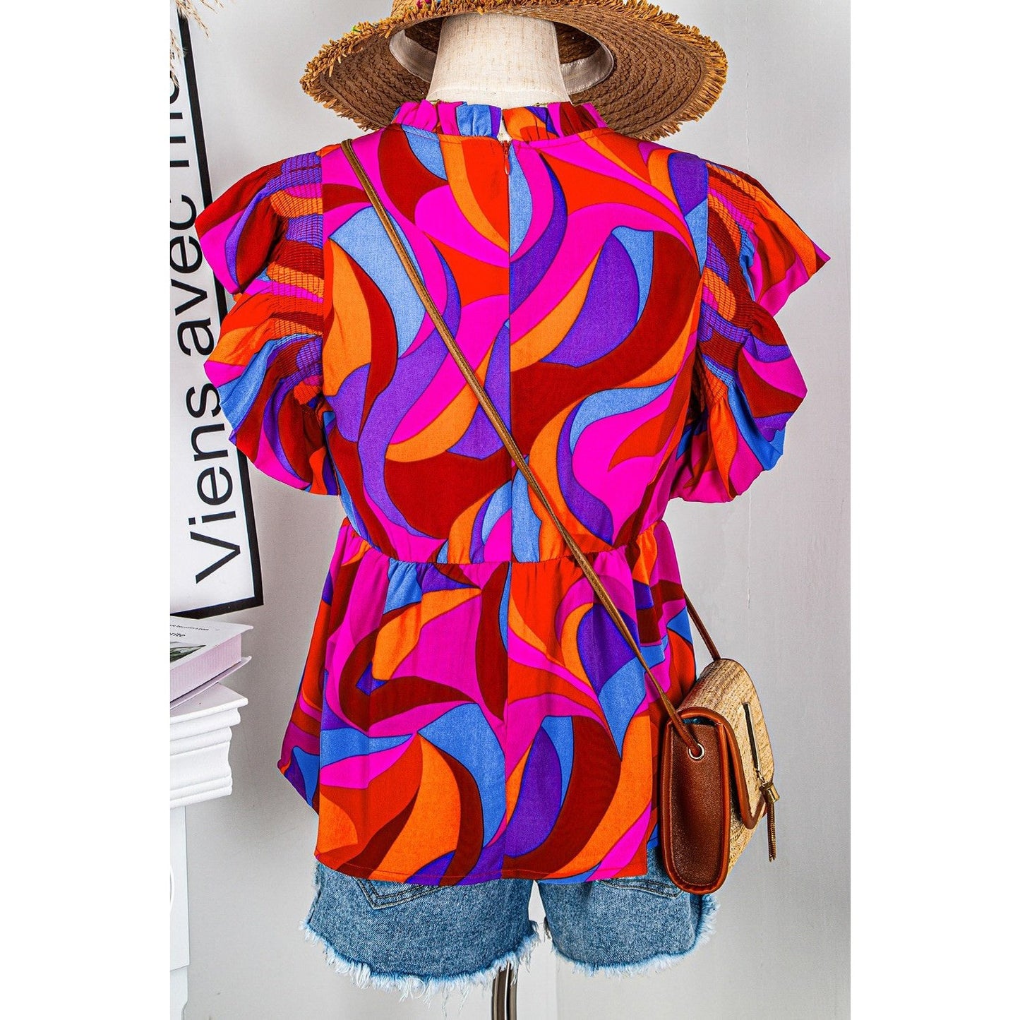 REDUCED!!! Austyn Orange Abstract Print Flutter Sleeve Peplum Blouse REDUCED!!!