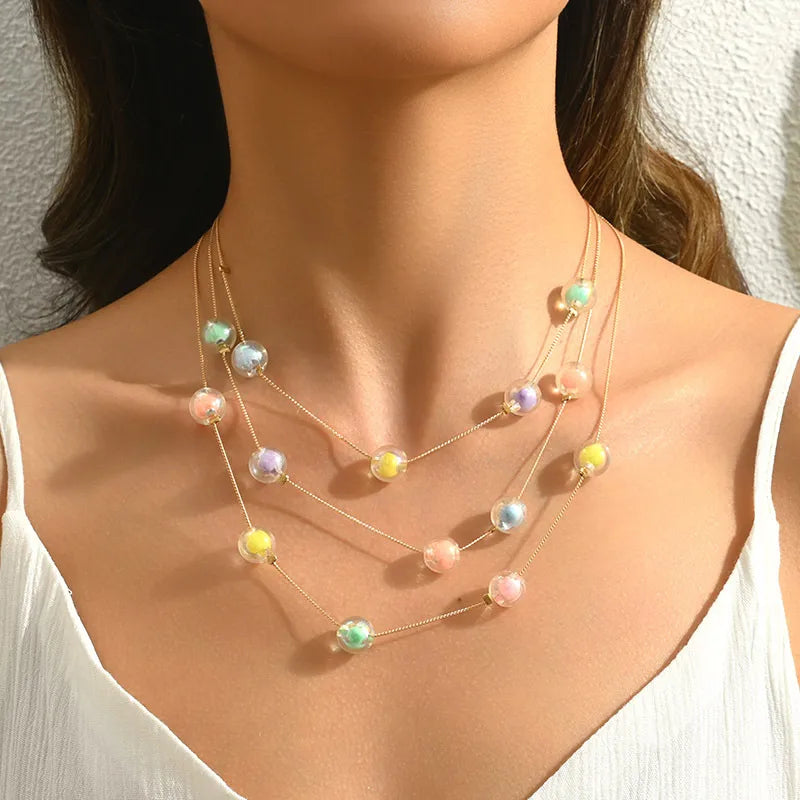 Multicolor Beaded Layered Chain Necklace