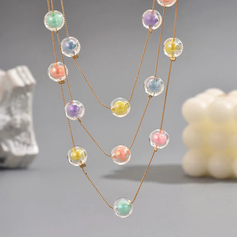 Multicolor Beaded Layered Chain Necklace