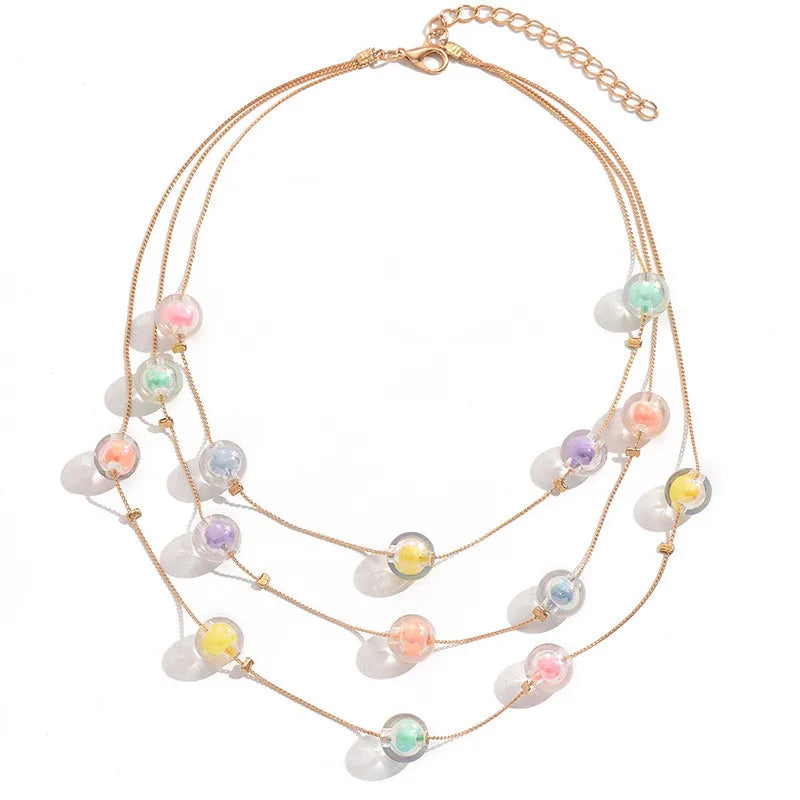 Multicolor Beaded Layered Chain Necklace